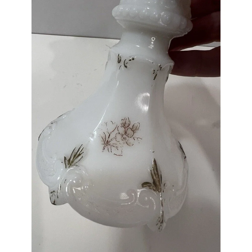 Antique Victorian Milk Glass Candle Holder Stem Vanity Ornate EAPG Candlestick
